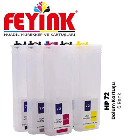 Feyink® T Serisi 72 Kolay Dolabilen Dolum Kartuşu Süper Çipli 6 Renk T610/T770/T790/T795/T1300/T2300 							