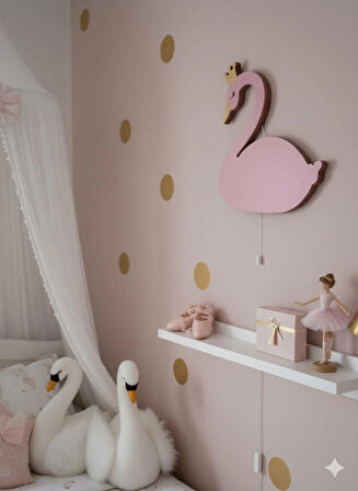 El Yapımı Kuğu Figürlü Bebek ve Çocuk Odası Duvar Lambası-Led-İpli Switch