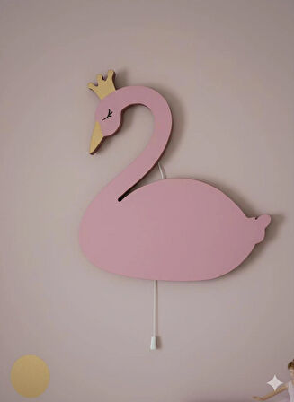 El Yapımı Kuğu Figürlü Bebek ve Çocuk Odası Duvar Lambası-Led-İpli Switch