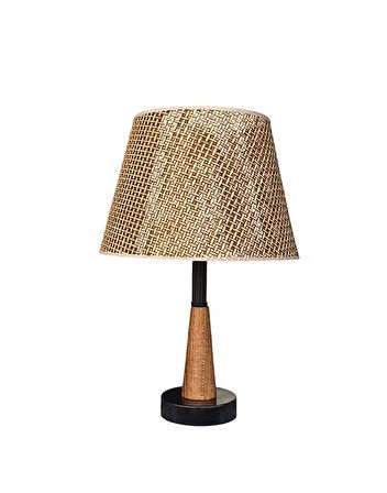 LEGNA ABAJUR SİYAH RATTAN KAHVERENGİ ŞAPKALI AHŞAP GÖVDELİ