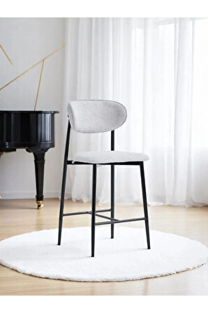 Laila 1 Adet 65 cm Ada Mutfak Bar Sandalyesi Gri Renkli Kumaş – Siyah Metal Ayak