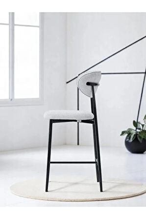 Laila 1 Adet 65 cm Ada Mutfak Bar Sandalyesi Gri Renkli Kumaş – Siyah Metal Ayak