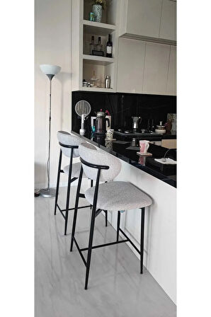 Laila 1 Adet 65 cm Ada Mutfak Bar Sandalyesi Gri Renkli Kumaş – Siyah Metal Ayak