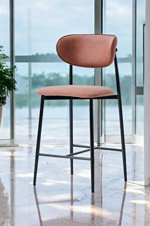 Laila 1 Adet 65 cm Ada Mutfak Bar Sandalyesi Kiremit Renkli Kumaş – Siyah Metal Ayak