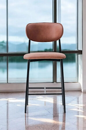 Laila 1 Adet 65 cm Ada Mutfak Bar Sandalyesi Kiremit Renkli Kumaş – Siyah Metal Ayak