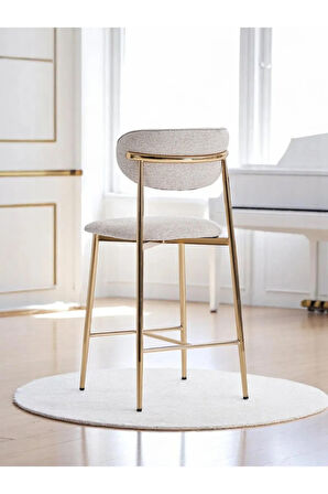 Laila 1 Adet 65 cm Ada Mutfak Bar Sandalyesi Krem Renkli Kumaş – Gold Metal Ayak