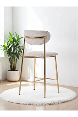 Laila 1 Adet 65 cm Ada Mutfak Bar Sandalyesi Krem Renkli Kumaş – Gold Metal Ayak