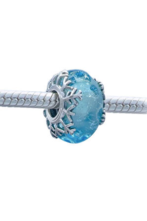 Mavi Kar Tanesi Murano Charm | 925 Ayar Gümüş