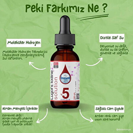 Dolar Kimya Lugol Çözeltisi %2 | Cam Damlalıklı Şişe| 50 mL (Lügol,İyot Damla)