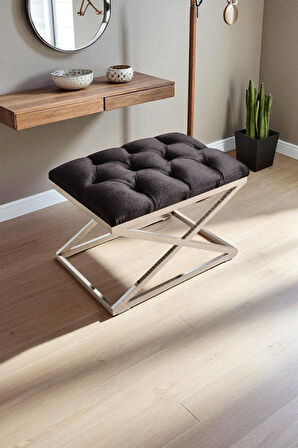 Delano X Bench Puf – 40 x 60 cm Krom Metal Ayaklı, Babyface Kumaş, 44 cm Yükseklik