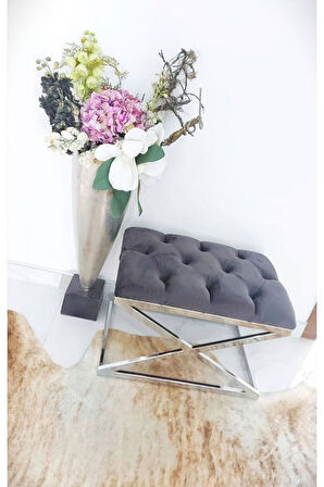 Delano X Bench Puf – 40 x 60 cm Krom Metal Ayaklı, Babyface Kumaş, 44 cm Yükseklik