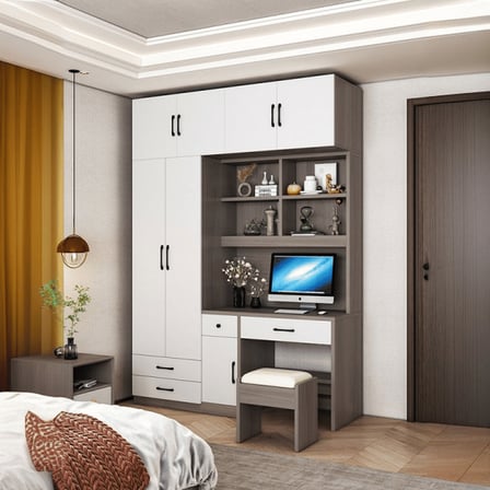 DLP-010 Modern Dikdörtgen Gardırop Ahşap Çekmeceli Askılıklı Masalı