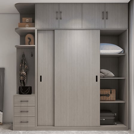 DLP-02 Modern Dikdörtgen Gardırop Ahşap Raflı Askılıklı Gri