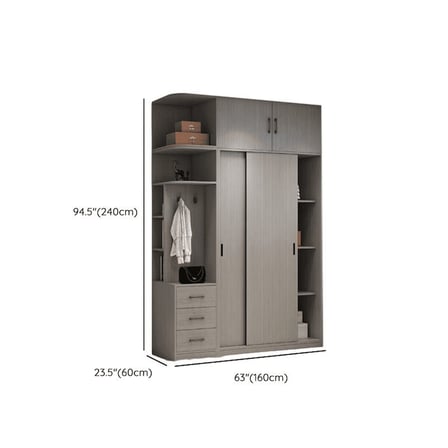 DLP-02 Modern Dikdörtgen Gardırop Ahşap Raflı Askılıklı Gri