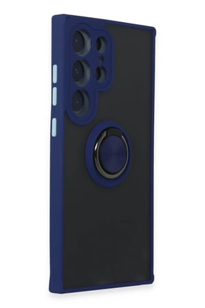 Bezos Samsung Galaxy S24 Ultra Uyumlu Kılıf Montreal Yüzüklü Silikon Kapak - Lacivert DLRA