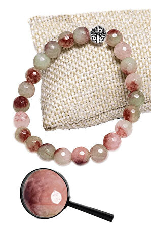 Sertifikalı Gümüş Aparatlı Fasetli Doğal Mavi Kırmızı Kuvars Taşı Bileklik