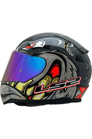 Rapıd 2 Spox Full Face Motosiklet Kaskı Gri-kırmızı Gökkuşağı Camlı