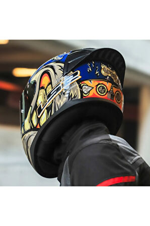 RAPID 2 RACE SPOX MAVİ-GRİ KAPALI MOTOSİKLET KASKI GOLD CAMLI