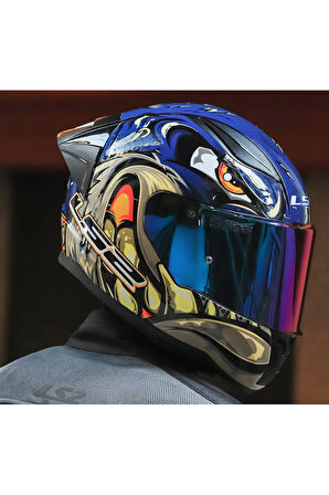 RAPID 2 RACE SPOX MAVİ-GRİ KAPALI MOTOSİKLET KASKI GÖKKUŞAĞI CAMLI