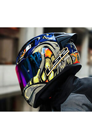 RAPID 2 RACE SPOX MAVİ-GRİ KAPALI MOTOSİKLET KASKI GÖKKUŞAĞI CAMLI