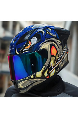 RAPID 2 RACE SPOX MAVİ-GRİ KAPALI MOTOSİKLET KASKI GÖKKUŞAĞI CAMLI