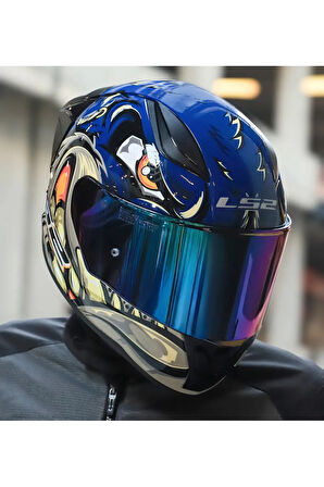 RAPID 2 RACE SPOX MAVİ-GRİ KAPALI MOTOSİKLET KASKI GÖKKUŞAĞI CAMLI