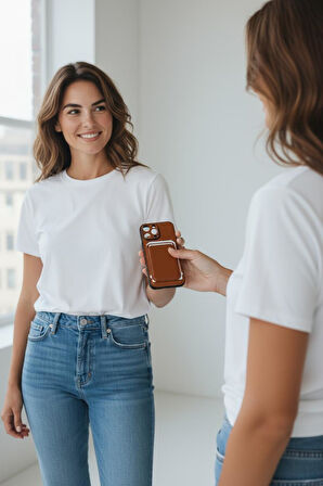  iPhone 16 Pro Max Uyumlu Premium Deri Magsafe Cüzdanlı Kartlıklı Kamera Çerçeve Standlı Kılıf kahve