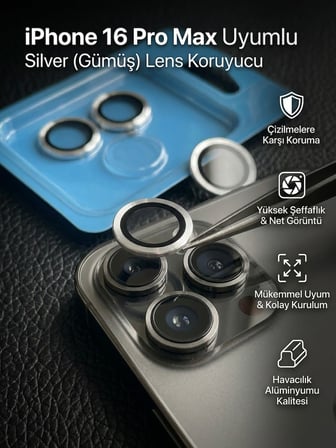  IPHONE16 Pro Max Uyumlu Kamera Koruyucu Lens Silver Gümüş