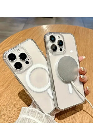 Iphone 15 Pro Max Uyumlu Kılıf Magsafe ve Şeffaf Lens Koruyucu