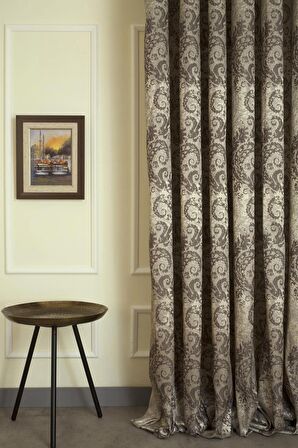 Massarelli Fon Perde Damask Desen Koyu Kahve 1-2,5 Orta Sık Pile  