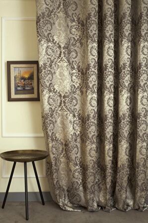 Massarelli Fon Perde Damask Desen Koyu Kahve 1-2,5 Orta Sık Pile  