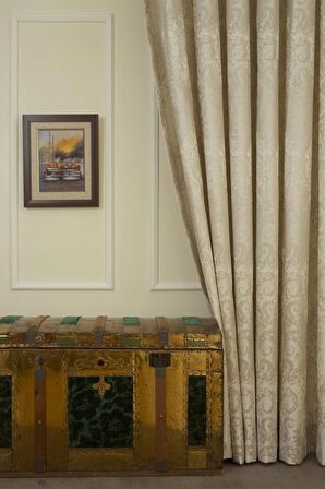 Massarelli Fon Perde Damask Desen Krem Pilesiz 