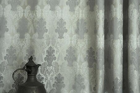Massarelli Fon Perde Klasik Damask Desen Gri 1-2,5 Orta Sık Pile  