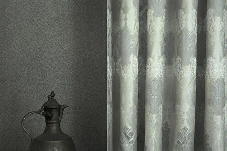 Massarelli Fon Perde Klasik Damask Desen Gri Pilesiz 