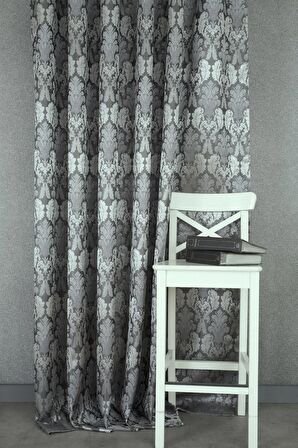 Massarelli Fon Perde Klasik Damask Desen Antrasit Gümüş 1-2 Seyrek Pile 