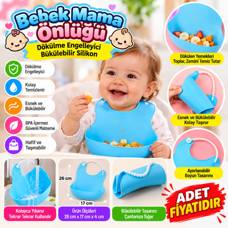 Bezos Çocuk Bebek Mama Önlüğü Dökülme Engelleyici Bükülebilir Mavi (adet fiyatıdır) DMC