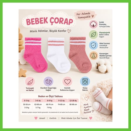 Bezos Assn Bebek Çorap USB2206 Rose ADET FİYATIDIR · Beden: 6-12 Ay · Renk: Rose DMC