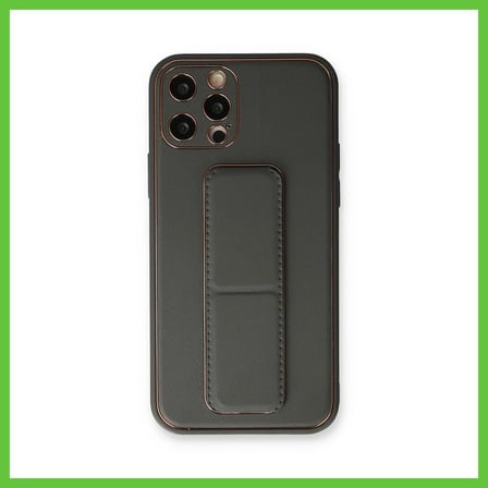 Bezos iPhone 12 Pro Kılıf Coco Deri Standlı Kapak - Füme DMC
