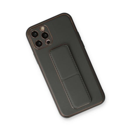Bezos iPhone 12 Pro Kılıf Coco Deri Standlı Kapak - Füme DMC