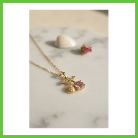 Bezos 316L Çelik Zincir Gold Renk Pembe Kiraz Model Kolye DMC