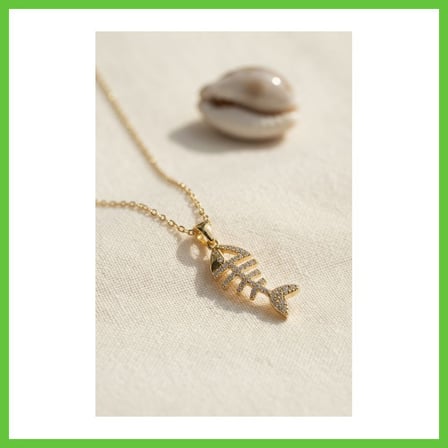 Bezos 316L Çelik Zincir Gold Renk Minimal Zirkon Taşlı Balık Kılçığı Kolye DMC