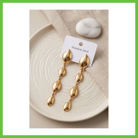 Bezos 316L Çelik Gold Renk Yaprak Motifli Uzun Tasarım Küpe DMC