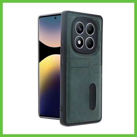 Bezos Redmi Note 14 Pro 4G Uyumlu Kılıf Sara Kartvizitli Deri Kılıf - Koyu Yeşil DMC