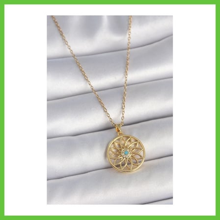 Bezos 316L Çelik Gold Renk Zincr Mavi Taşlı Lotus Model Kadın Kolye DMC