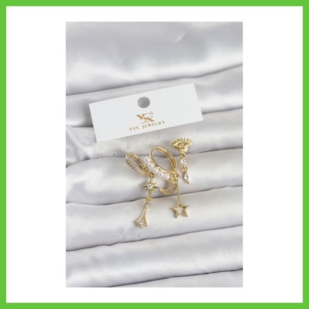 Bezos Pirinç Gold Renk Zirkon Taşlı Gece Temalı 3'lü Kadın Küpe DMC