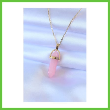 Bezos 316L Çelik Gold Renk Kristal Pembe Taş Model Kadın kolye DMC
