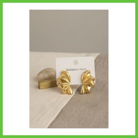 Bezos 316L Çelik Gold Renk Vintage 3D Dalgalı Model Küpe DMC