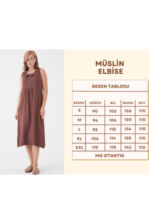 Kadın Müslin Elbise %100 Pamuk Düğme ve İp Detaylı Yazlık Günlük - MG007