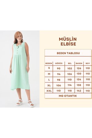 Kadın Müslin Elbise %100 Pamuk Düğme ve İp Detaylı Yazlık Günlük - MG007
