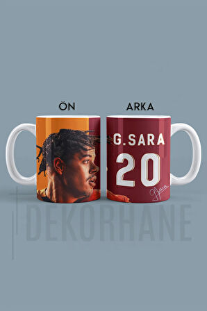 İmzalı G.Sara Sarı Kırmızı Tasarım Kupa Bardak Hediyelik